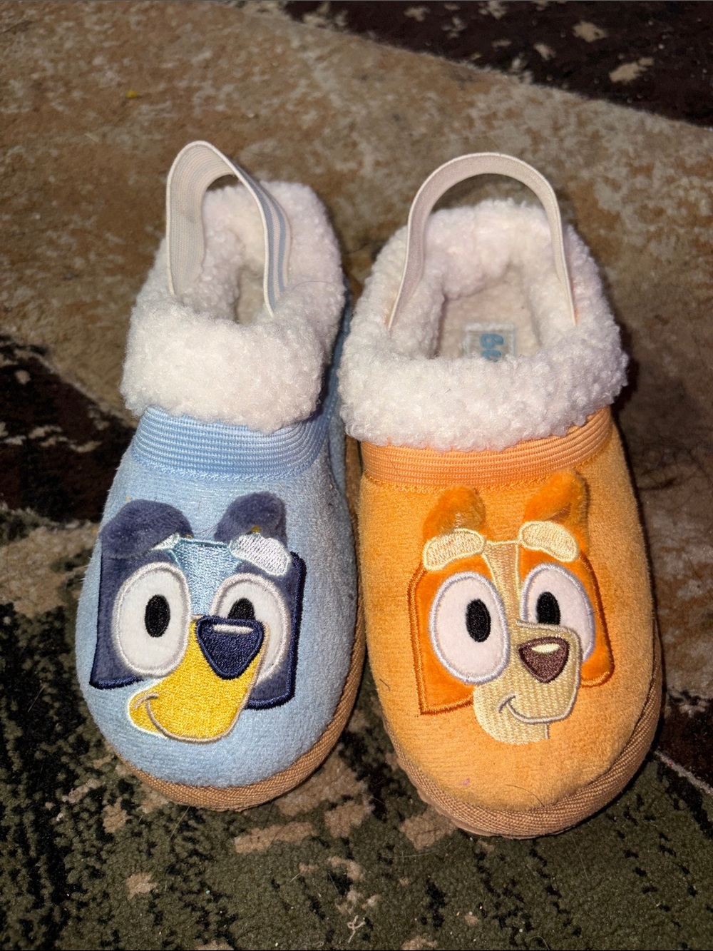 Kids Plush Character Slip-On One-Piece Slippers in Blue and Orange